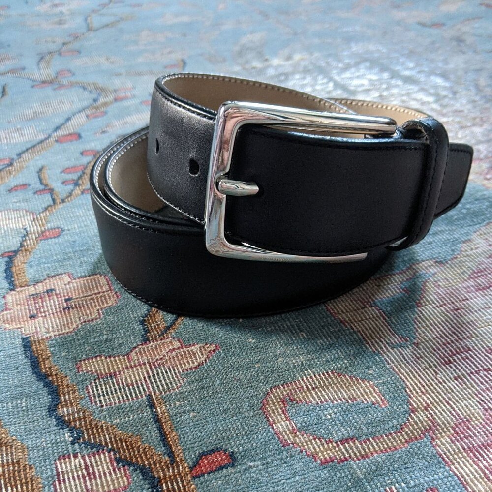 Brooks Brothers black leather made in Italy 1.25in silver buckle dress belt 36